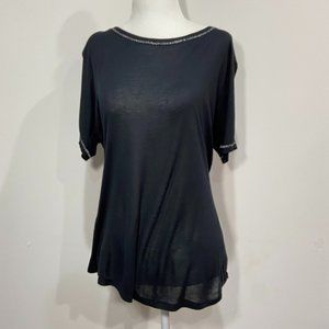 BB Dakota Black Lightweight Short Sleeve Top Backless Silver Criss Cross Size L